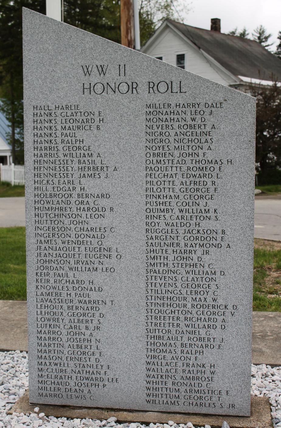 Whitefield New Hampshire World War II Veterans Memorials
