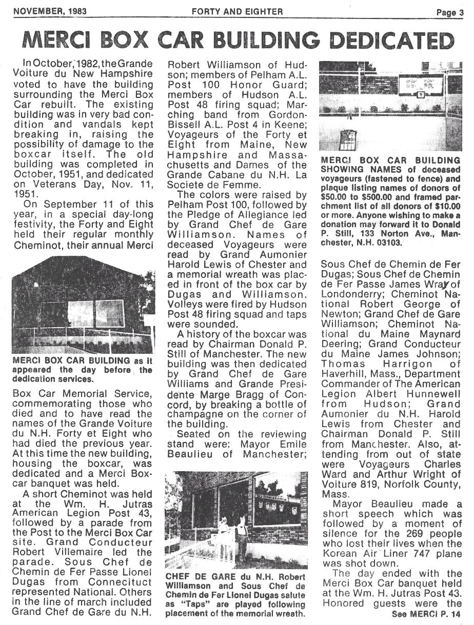 American Legion 40 & 8 Manchester Merci Boxcar Dedication Reed Street September 11 1983