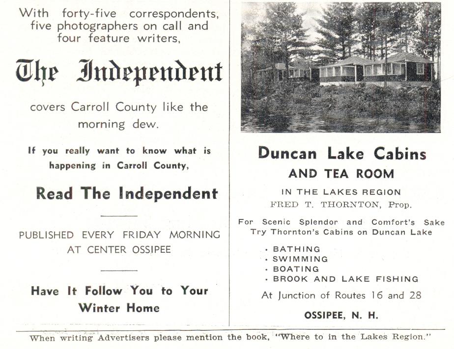 Duncan Lake Cabins - Ossipee NH 1939