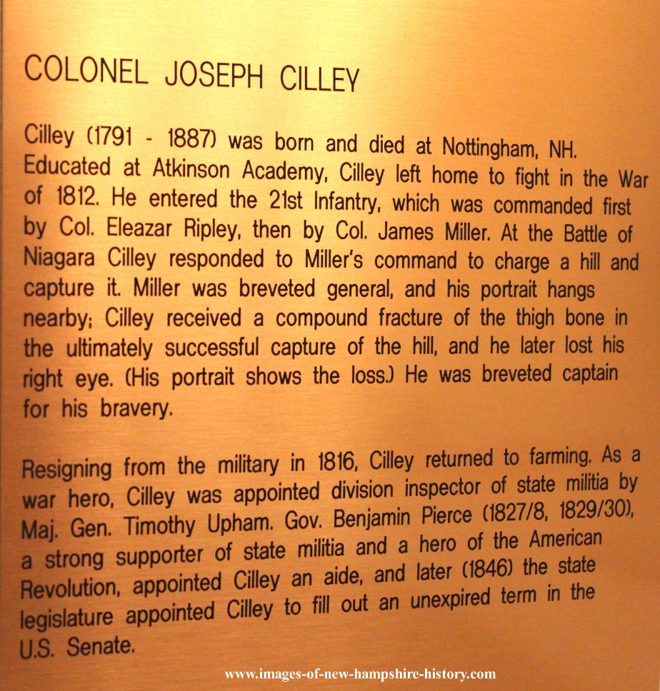 Colonel Joseph Cilley NH State House Portrait Plate