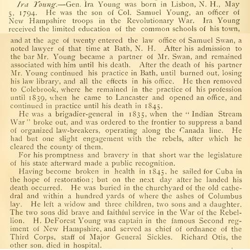 Ira Young - Lisbon NH May 5 1794 - General during Indian Stream Republic War