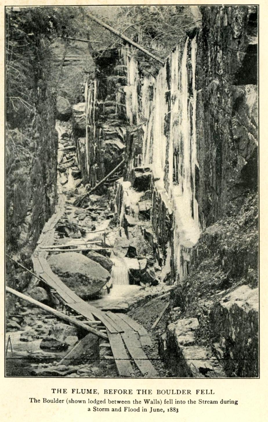 Flume before the Boulder Fell - Franconia Notch