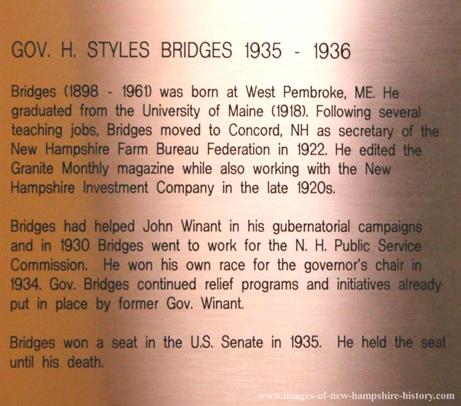 Governor Henry S Bridges NH State House Portrait Plate