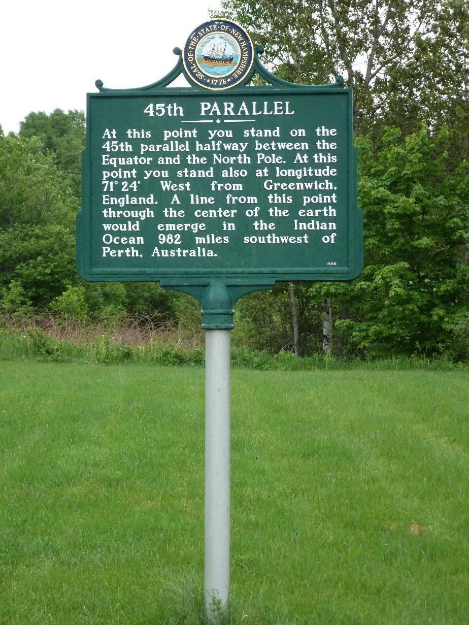 45th Parallel, New Hampshire Historical Marker