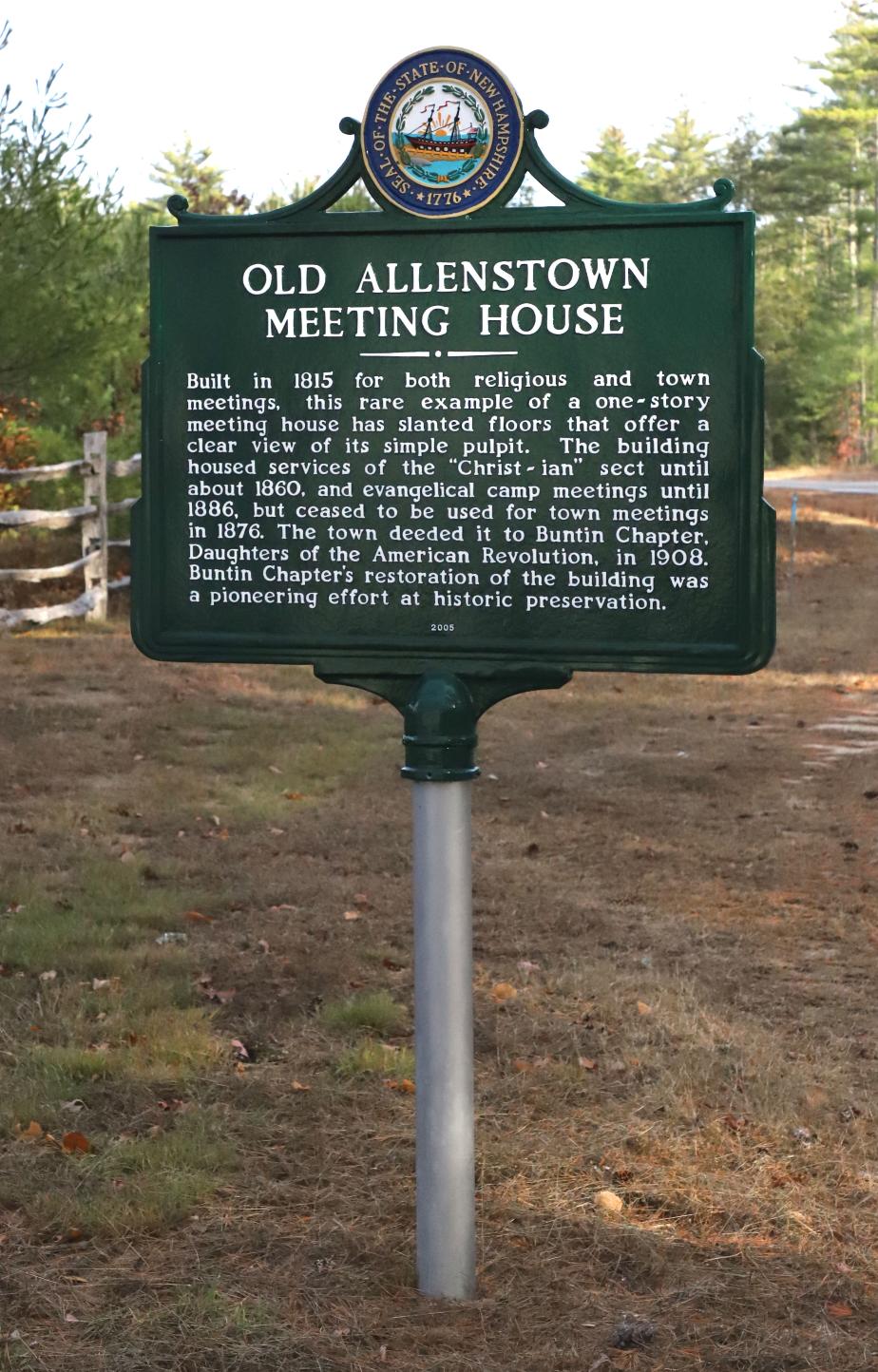 Allenstown Meeting House Historical Marker #193 - Allenstown New Hampshire