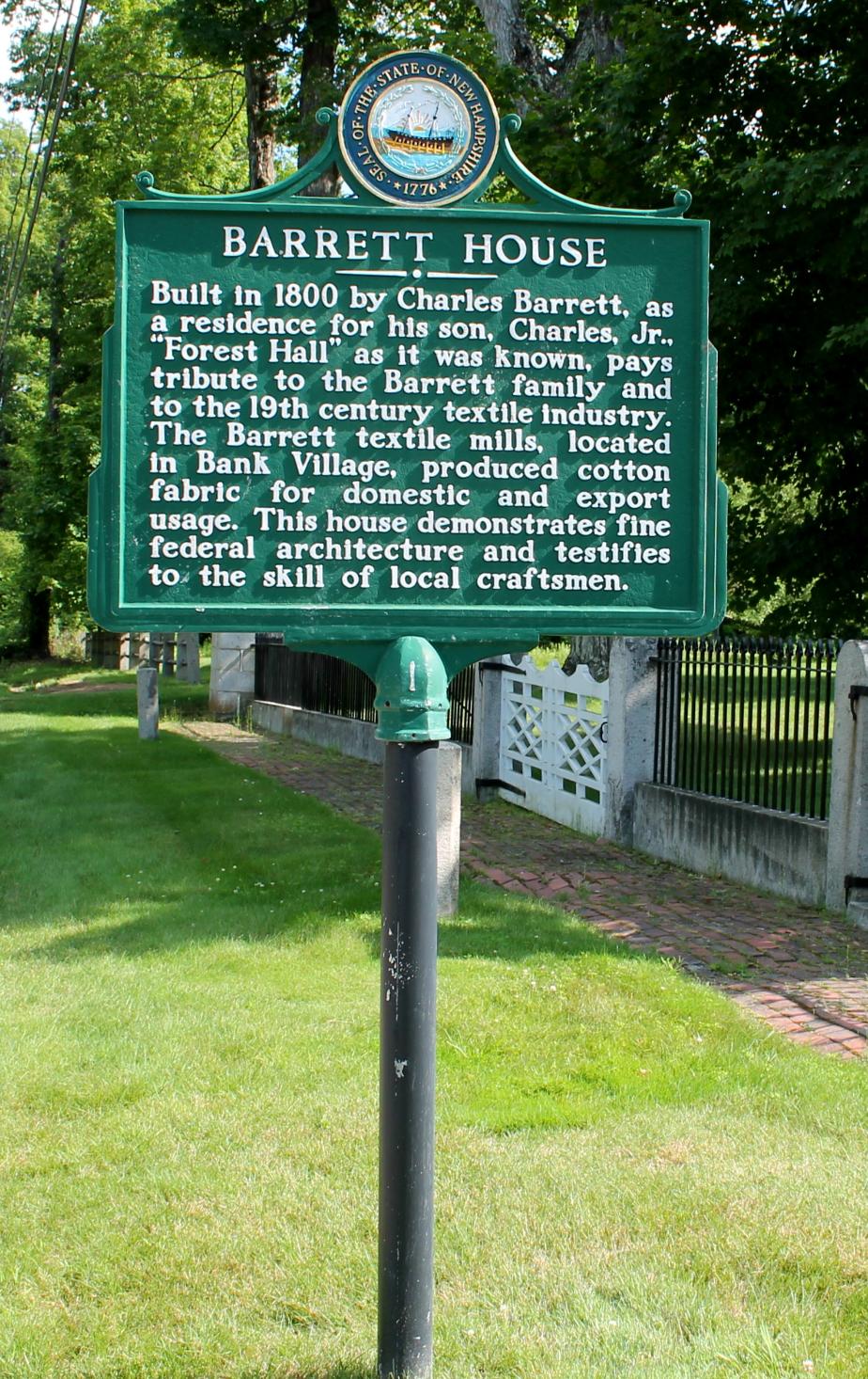 Barrett House Historical Marker - New Ipswich New Hampshire