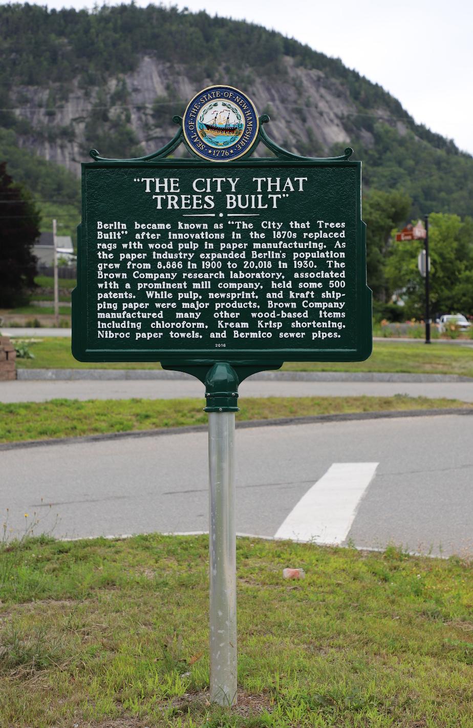 Berlin NH The City that Trees Built Historical Marker