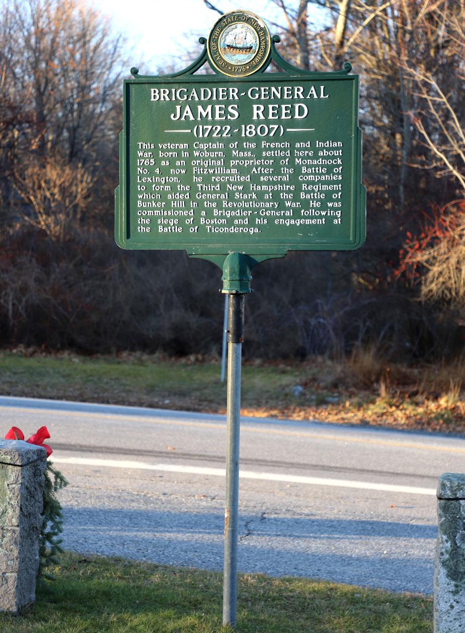 Brigadier General James Reed Historical Marker - Fittzwilliam New Hampshire