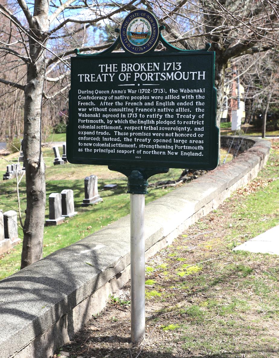 The Broken 1713 Treaty of Portsmouth - NH Historical Marker #281 - Portsmouth South Cemetery