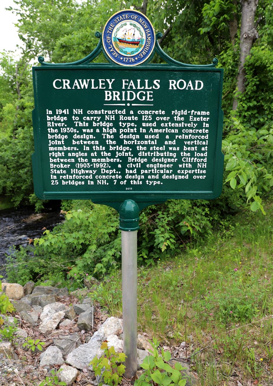 Crawley Falls Road Bridge NH Histoeical Marker #249 - Brentwood New Hampshire