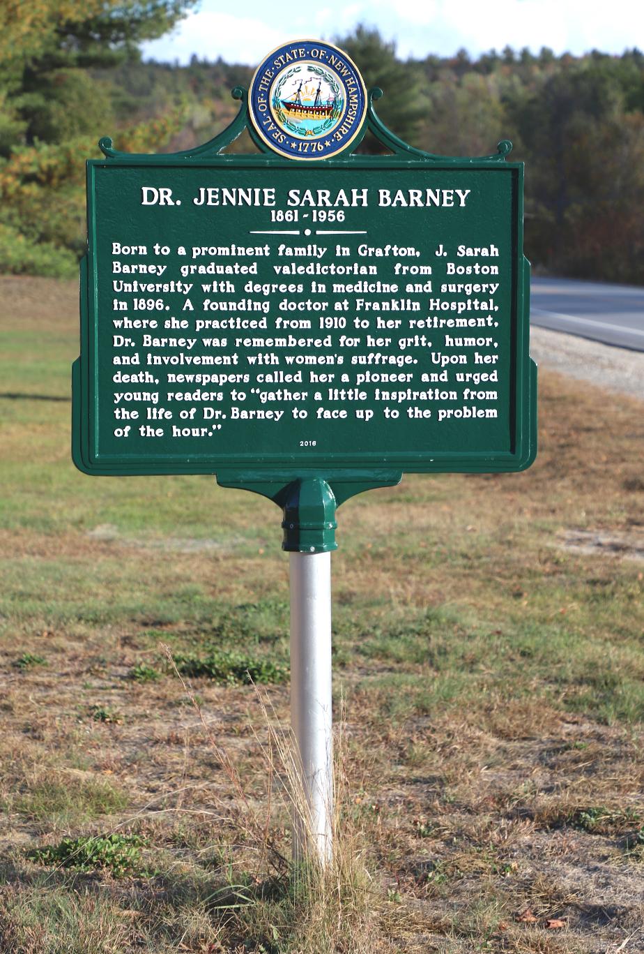 Dr Jennie Sarah Barney Historical Marker #251 Grafton New Hampshire