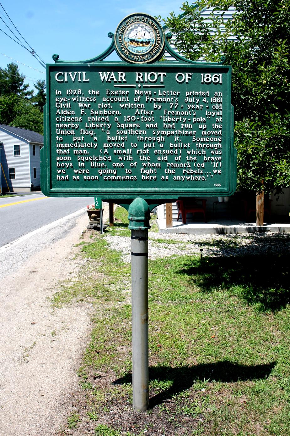 Fremont New Hampshire Civil War Riot Historical Marker