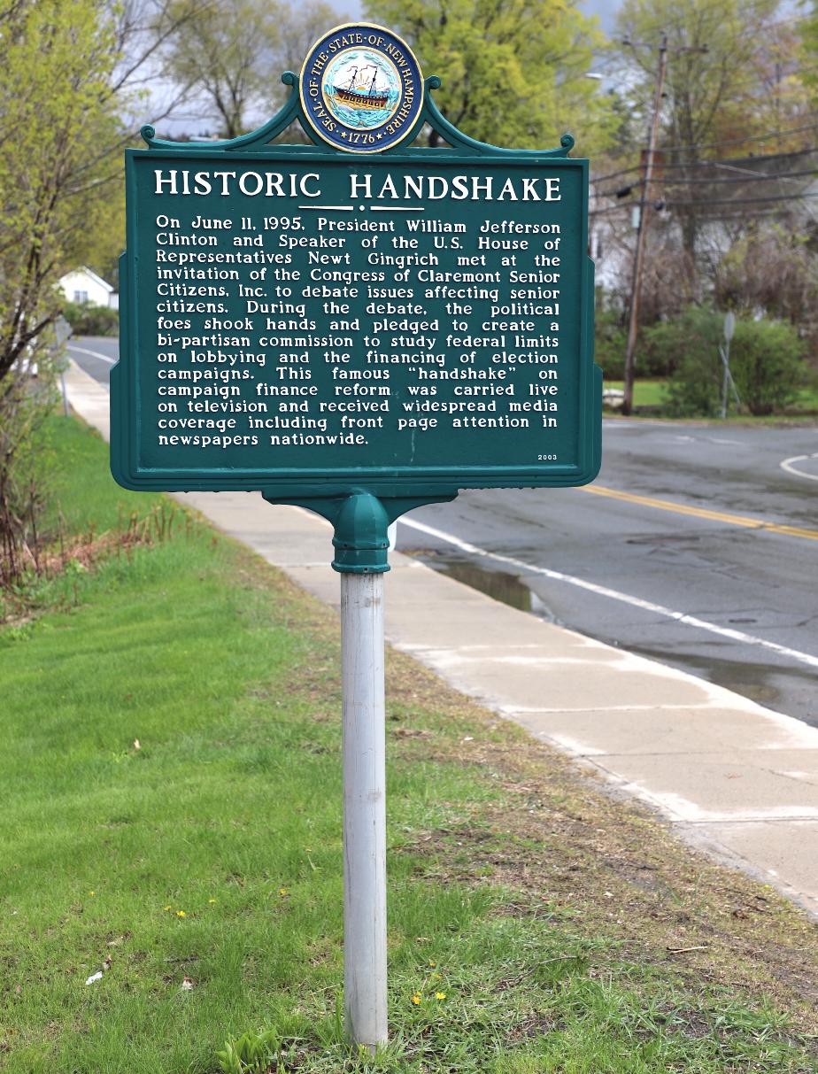 Historic Handshake Clinton & Gingrich Claremont NH Historical Marker