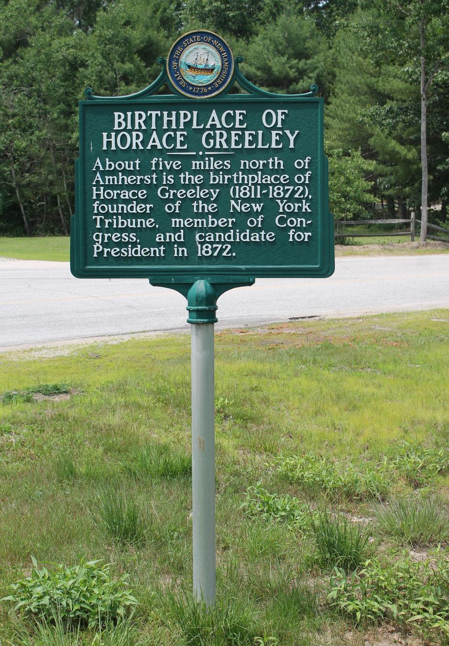 Horace Greeley Birthplace Historical Marker - Amherst New Hampshire