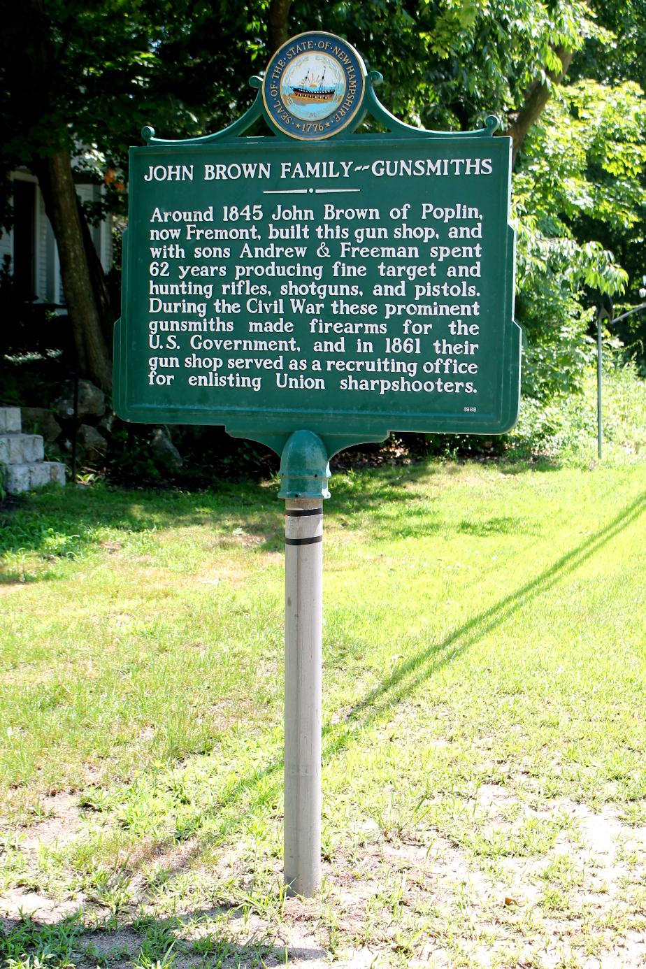 John Brown Family Gunsmiths - Historical Marker - Poplin/Fremont New Hampshire