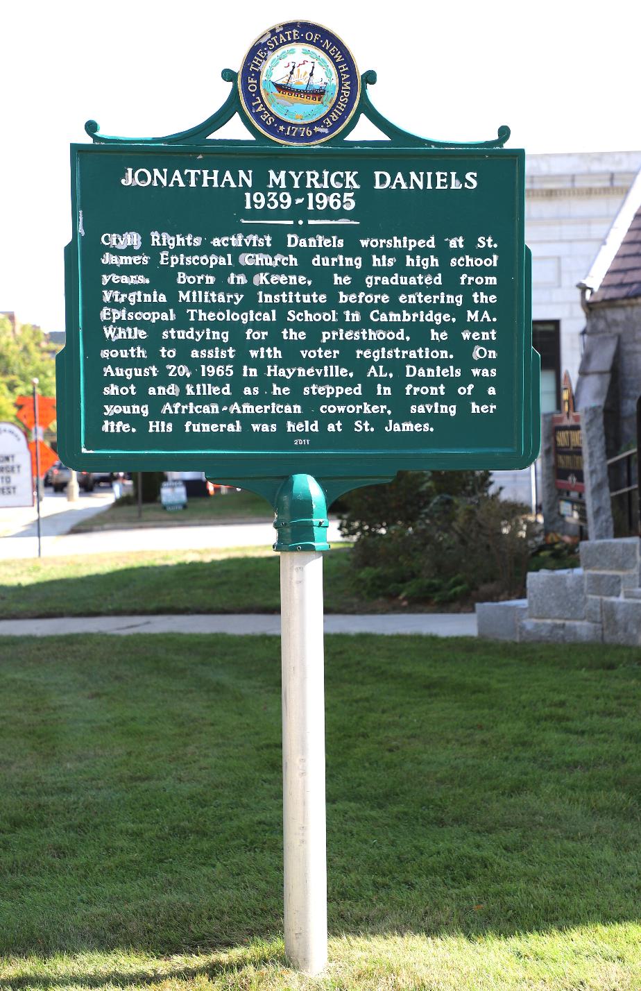 Jonathan Myrick Daniels Historicasl Marker #226 Keene New Hampshire