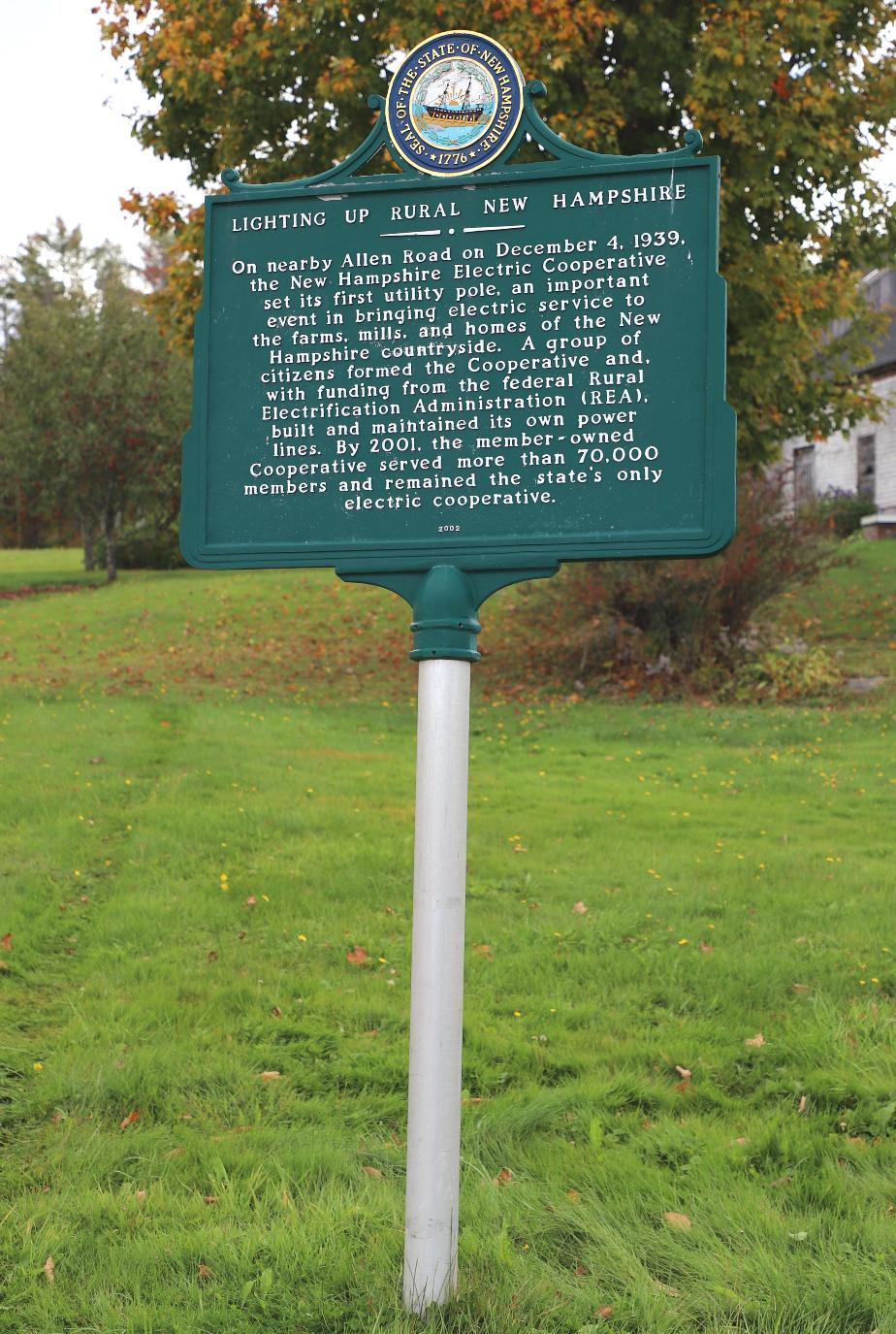 Lempster NH Historical Marker - Lighting Up Rural New Hampshire