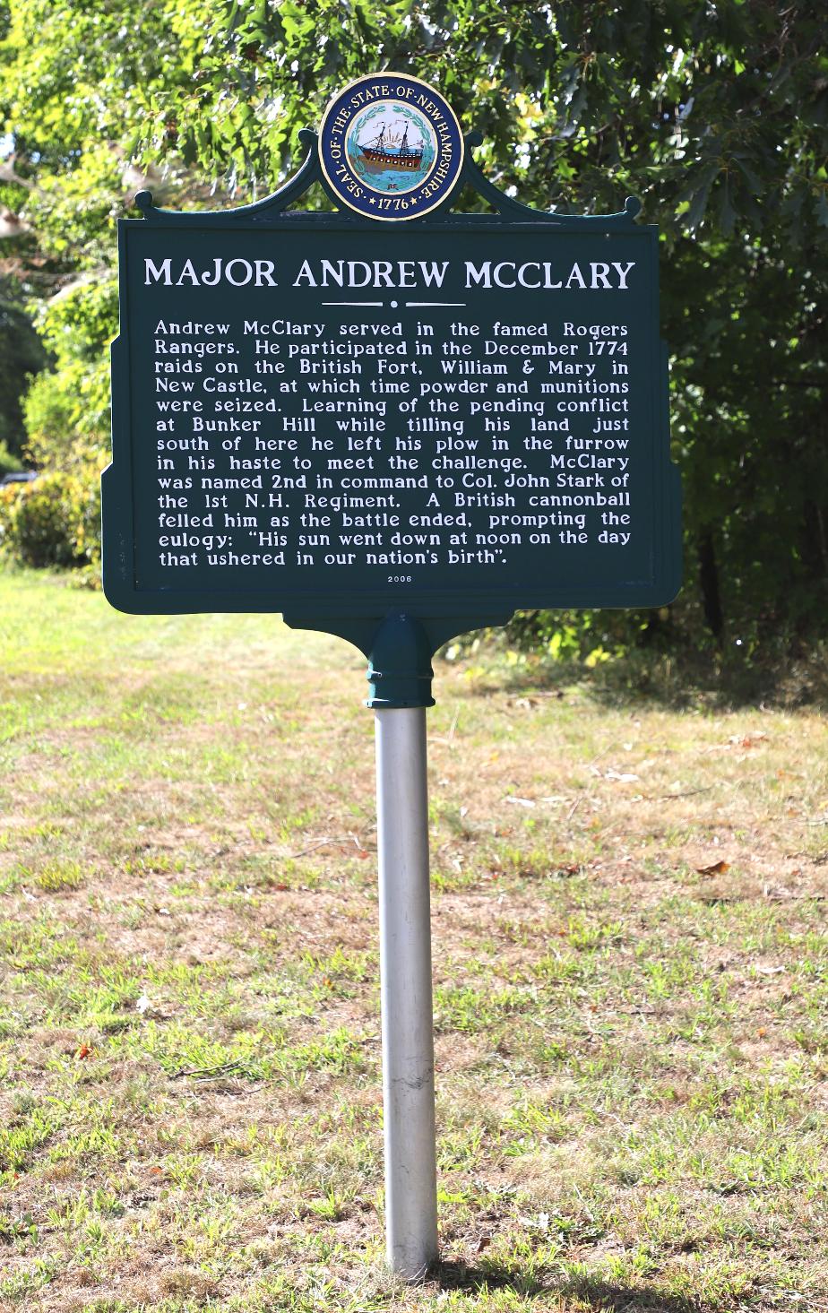 Major Andrew McClary - Epsom New Hampshire