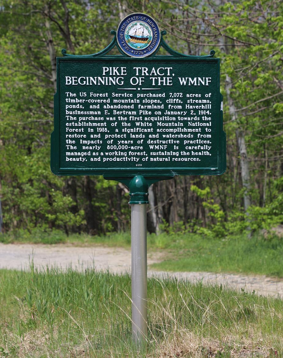 Pike Tract - Beginning of the White Mountain Historical Forest Historical Marker # 245 - Warren, New Hampshire