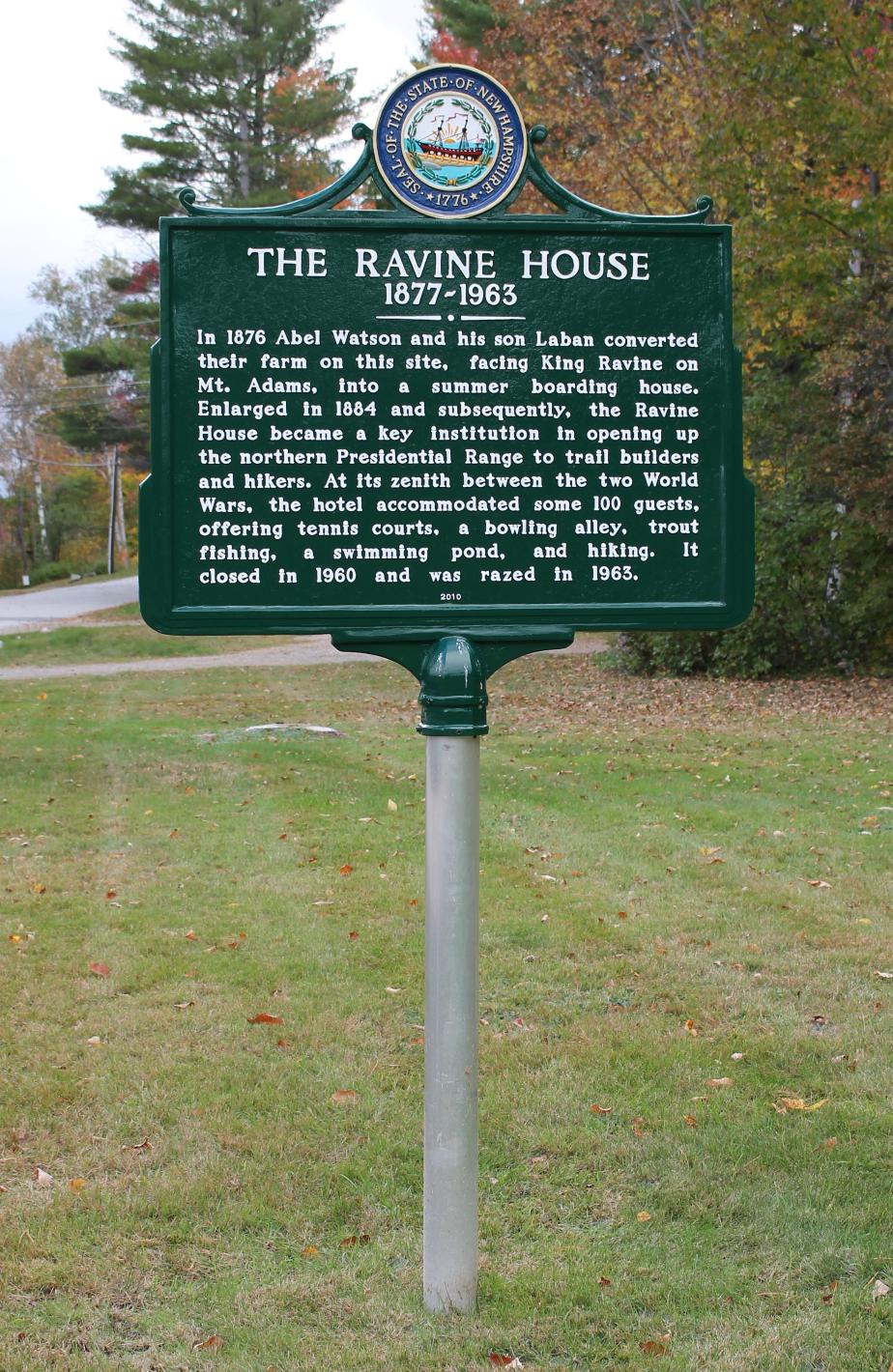 Randolph New Hampshire Ravine House Historical Marker