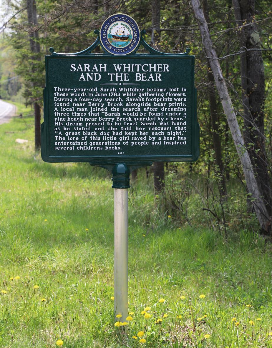 Sarah Whitcher and the Bear NH Historical Marker #275 - Warren New Hampshire