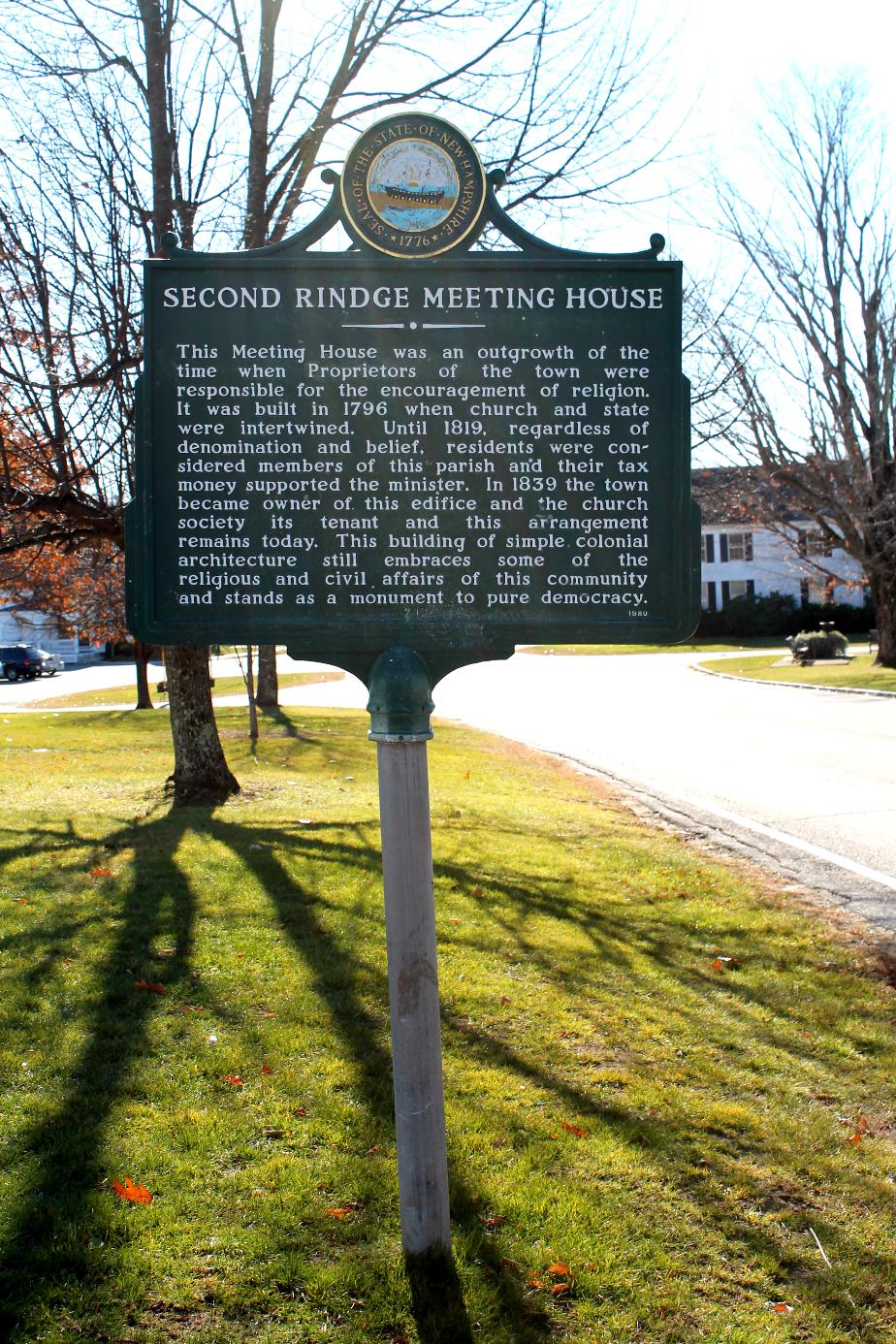 2nd Ringe New Hampshire Meeting House Historical Marker