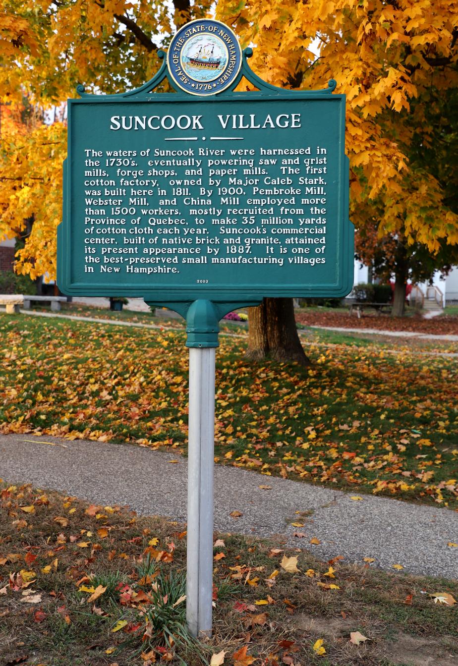 Suncook Village Historical Marker #187 Pembroke New Hampshire