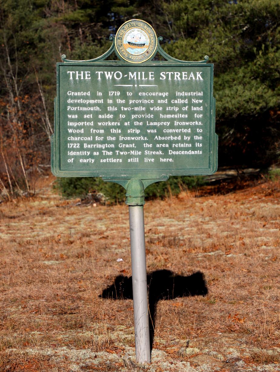 Two Mile Streak Historical Marker #96 - Barrington New Hampshire