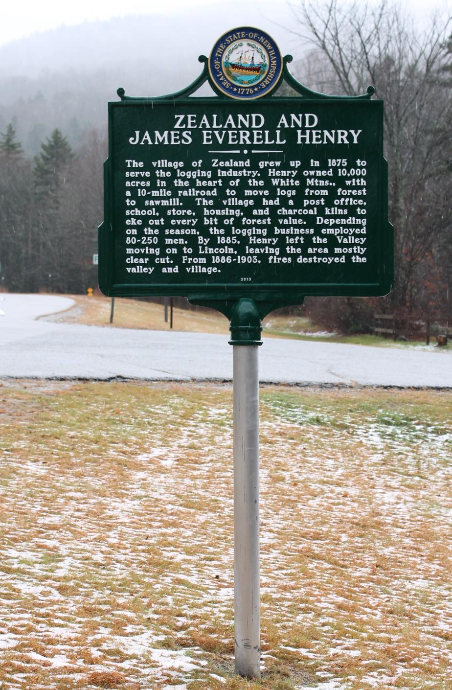 Zealand and James Everell Henry Historicasl Marker - Carroll New Hampshire