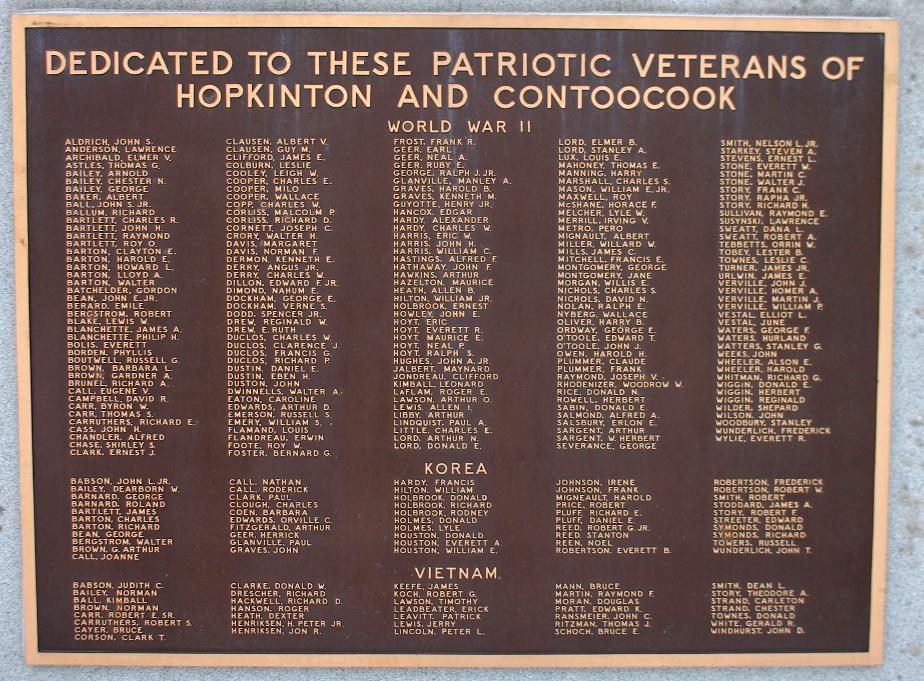 Hopkington New Hampshire World War II Korea & Vietnam War Veterans Memorial