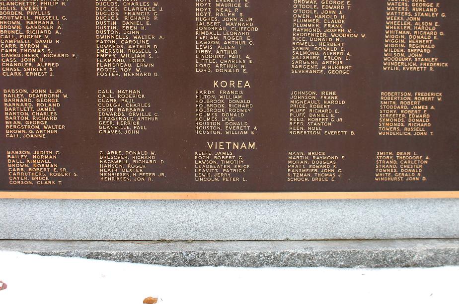 Hopkington New Hampshire World War II Korea & Vietnam War Veterans Memorial