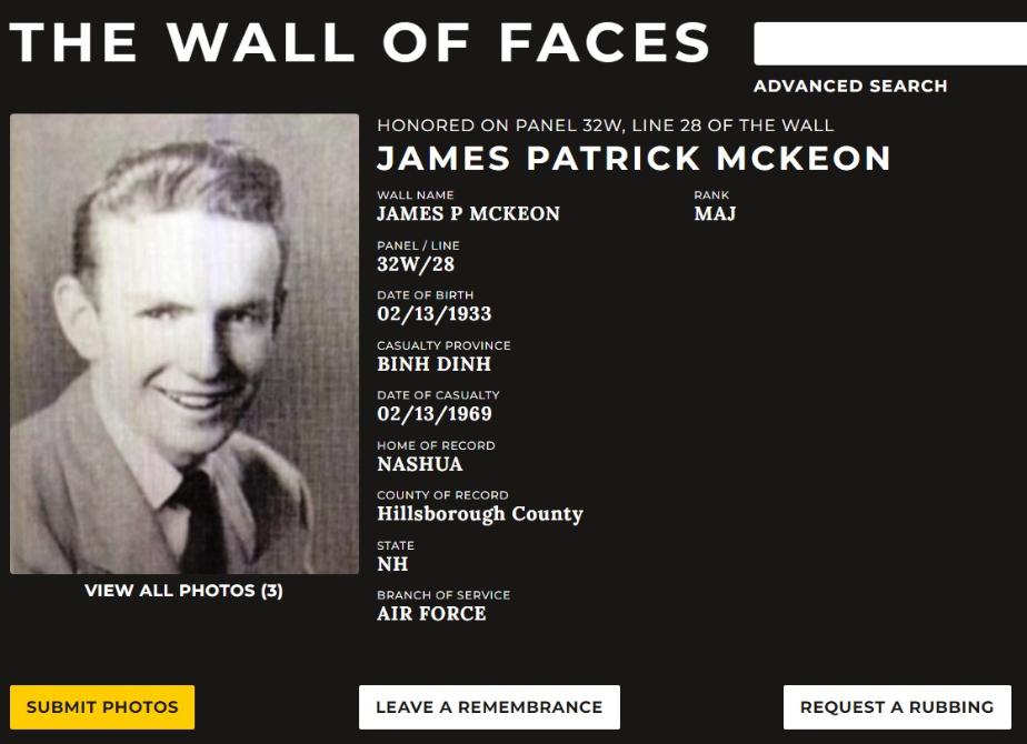James Patrick McKeon Nashua NH Vietnam War Casualty