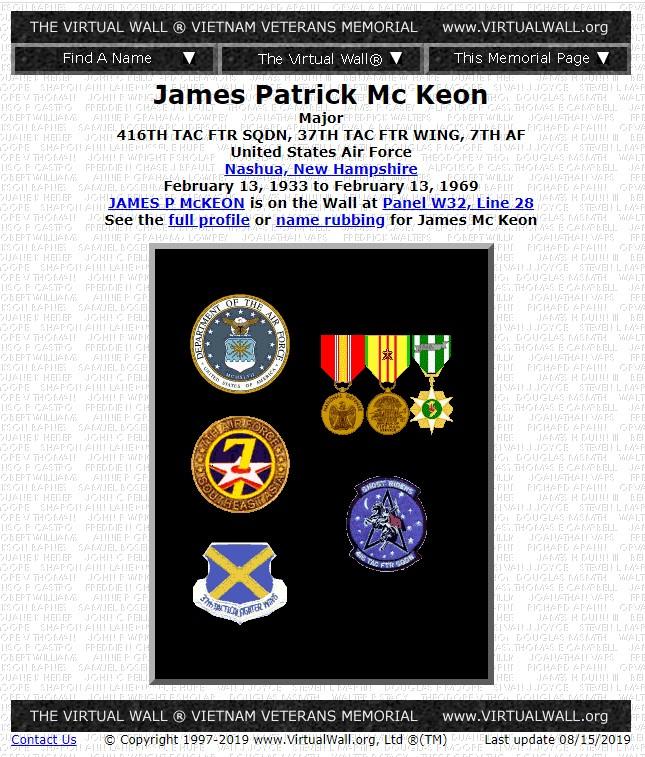 James Patrick McKeon Nashua NH Vietnam War Casualty