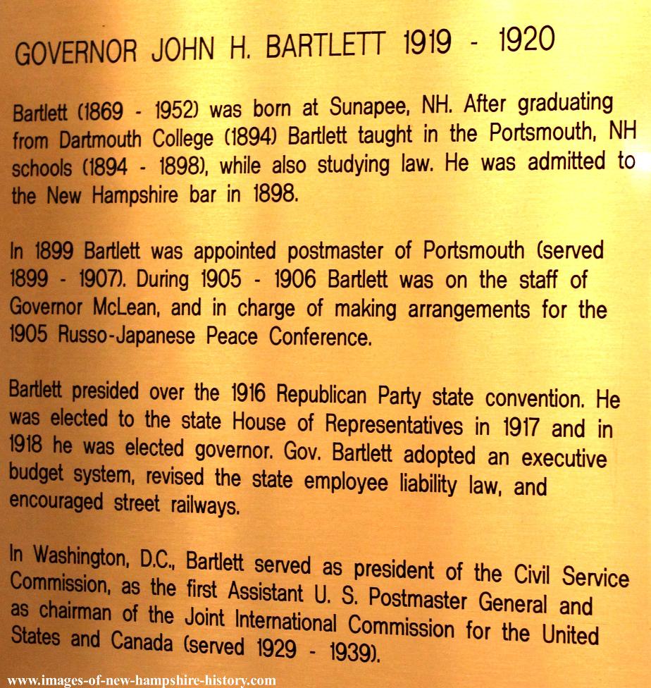 John H. Bartlett NH Governor NH State House Portrait Plate