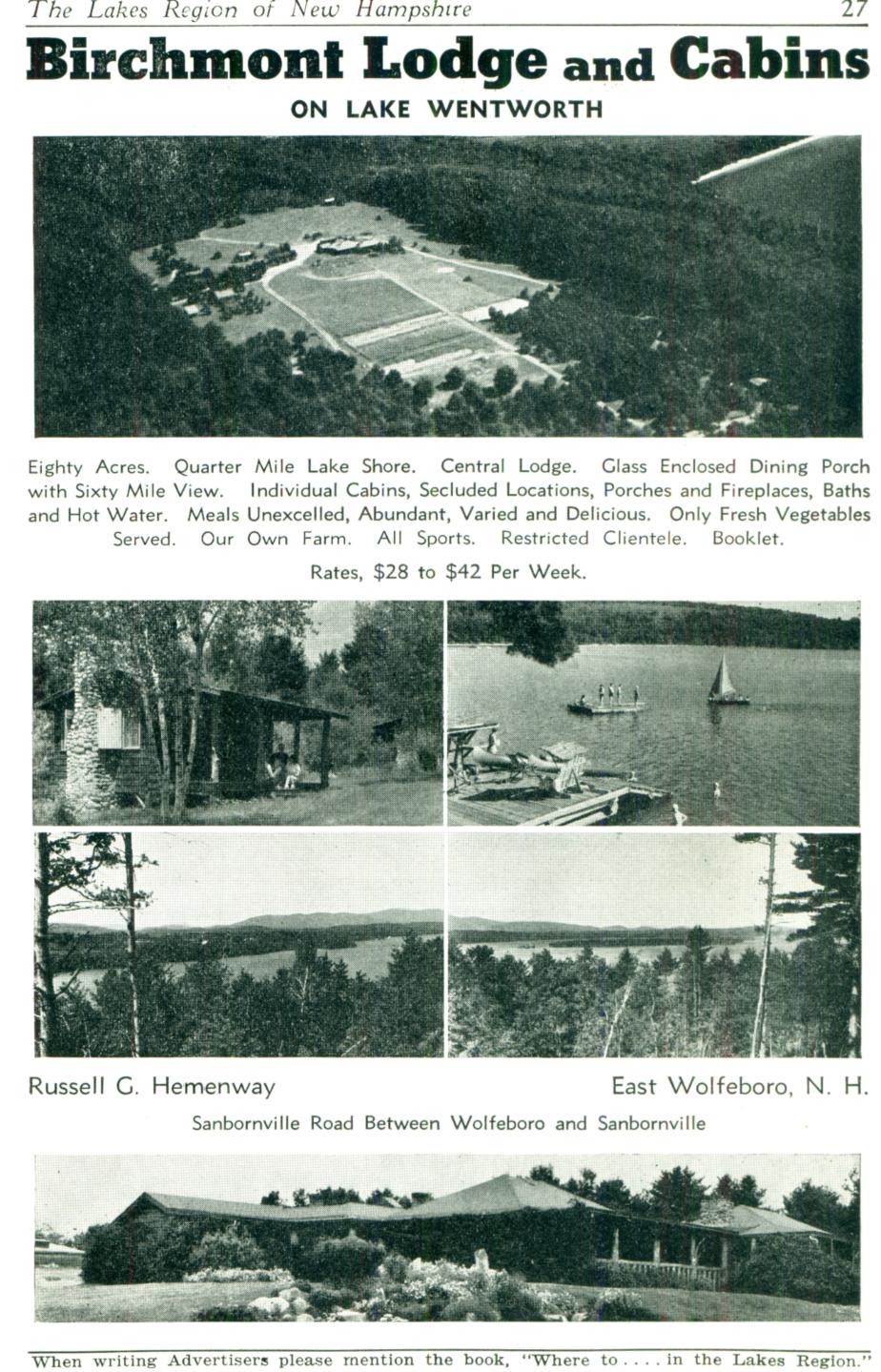 Birchmont Lodge & Cabins - Lake Wentworth Wolfeboro NH 1940