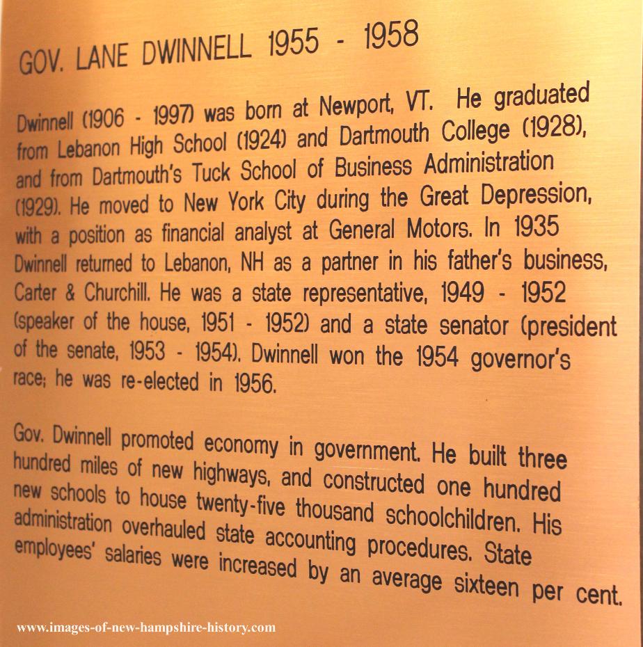 Lane Dwinell NH State House Portrait Plate