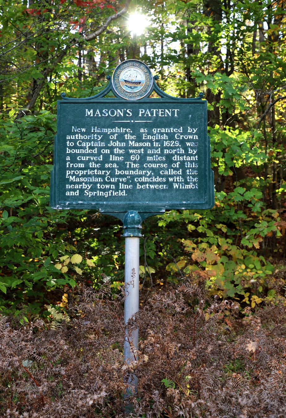 Mason's Patent Historical Marker - Wilmot New Hampshire #40