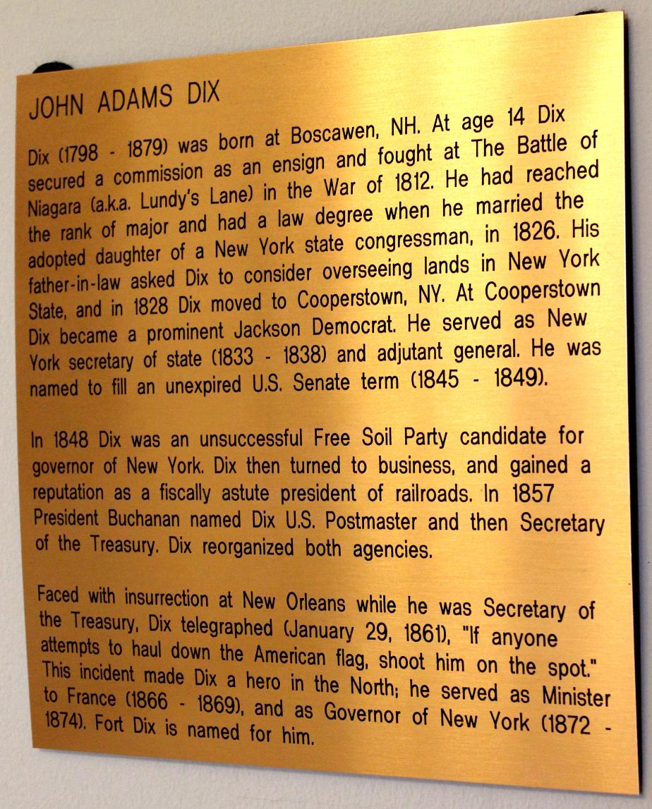 General John Adams Dix NH State House Portrait Plate