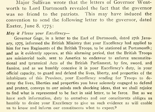 Major John Sullivan's letter to Governor Wentworth June 8, 1775