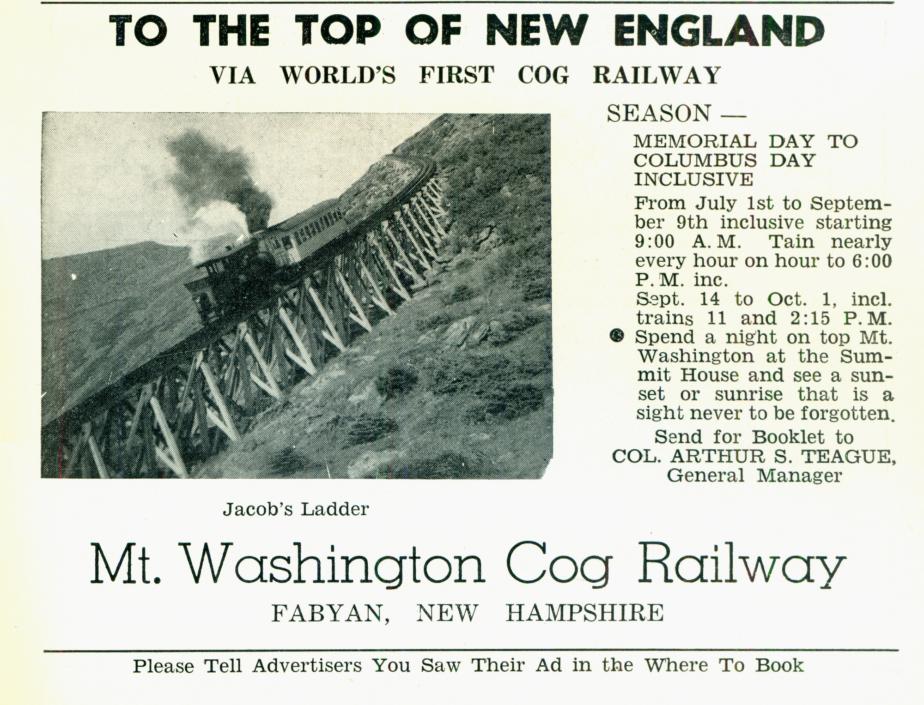 Mount Washington Cog Railway Ad - 1953