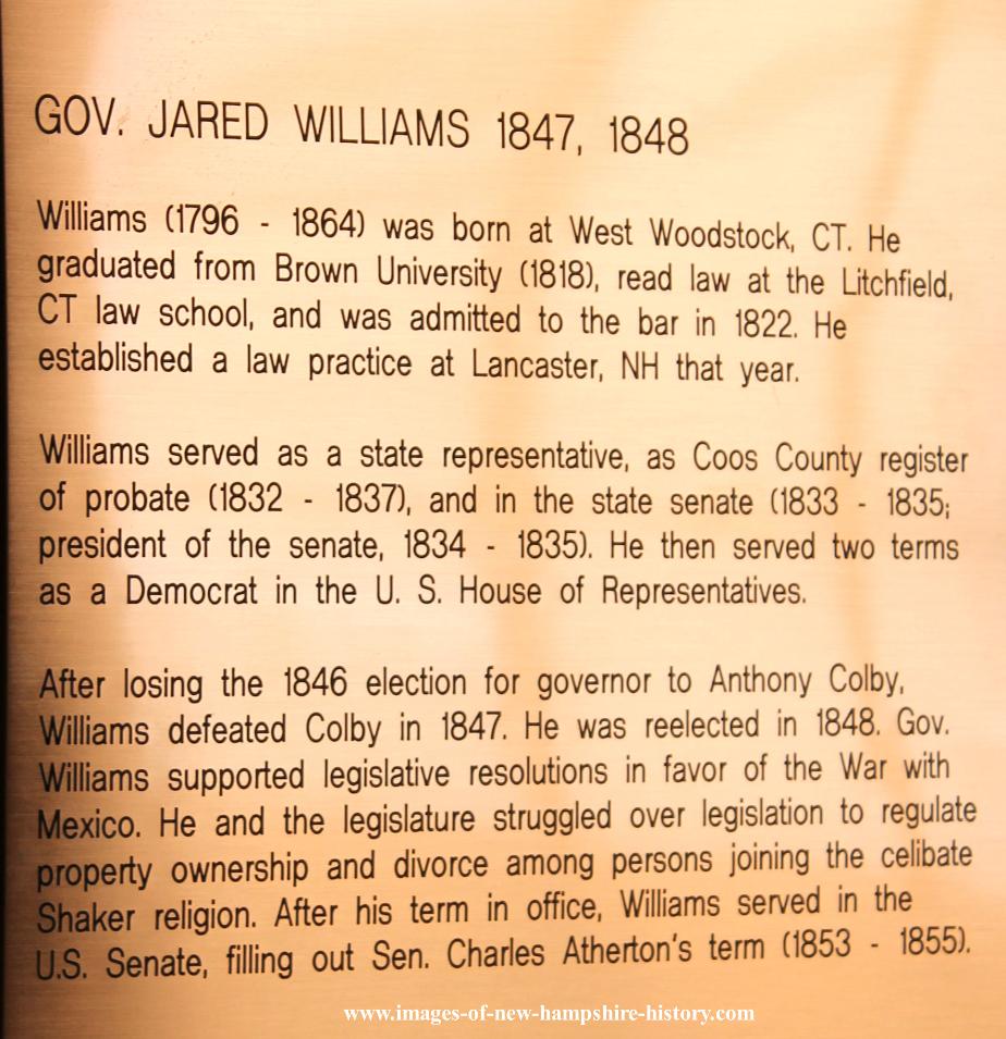 Jared W Williams NH State House Portrait Plate