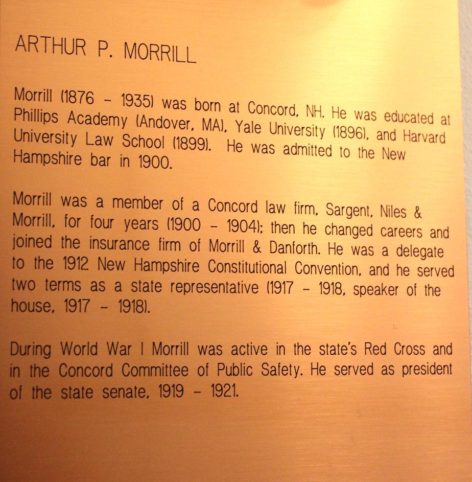 Arthur Putnam Morrill Nh State House Portrait Plate