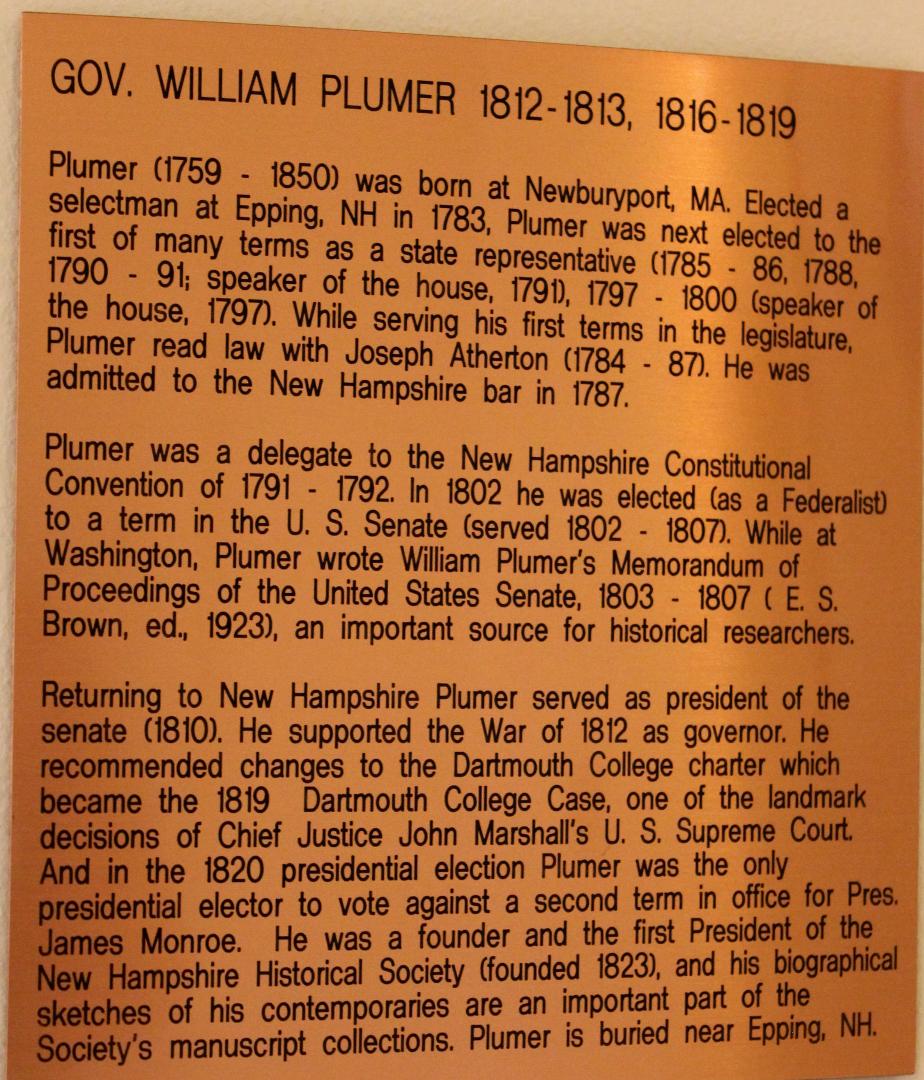 Governor William Plummer NH State House Portrait