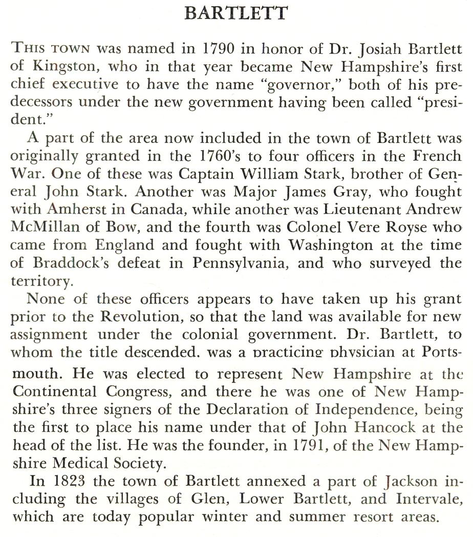 Bartlett NH Town Name Origin