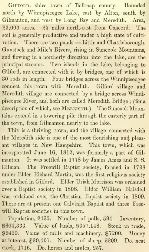 Gilford New Hampshire, Belknap County, Incorporated June 16, 1812