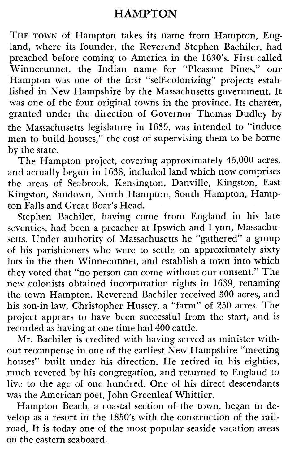 Hampron New Hampshire Town History