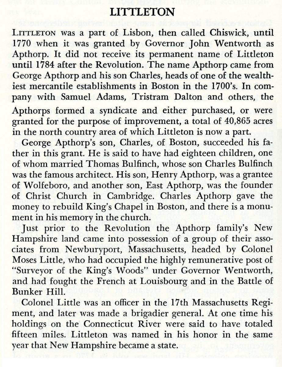 Littleton New Hampshire Town Name Origin