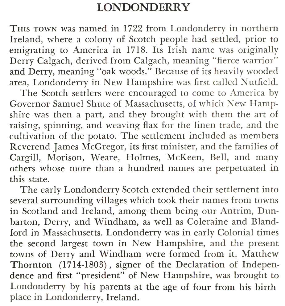 Londerry New Hampshire Town Name Origin