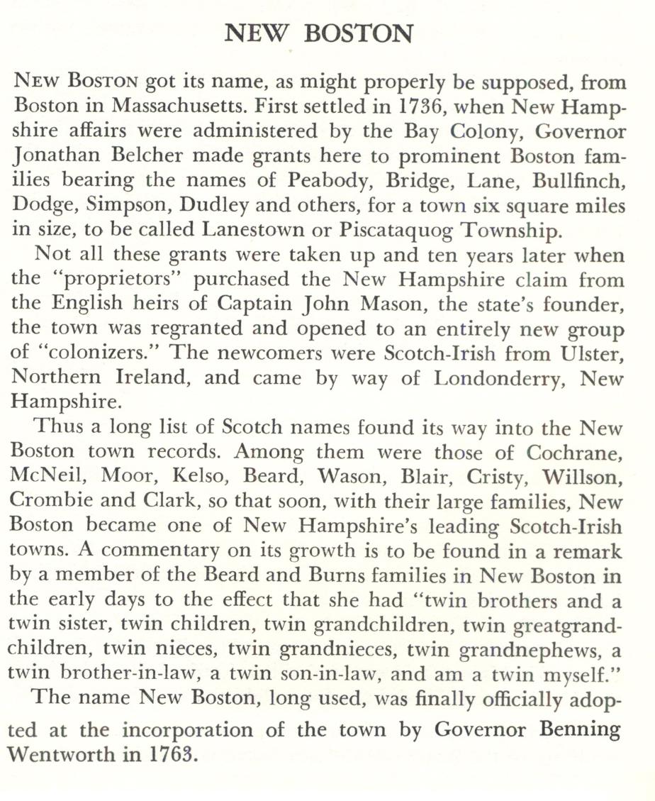 New Boston New hampshire Town Name Origin