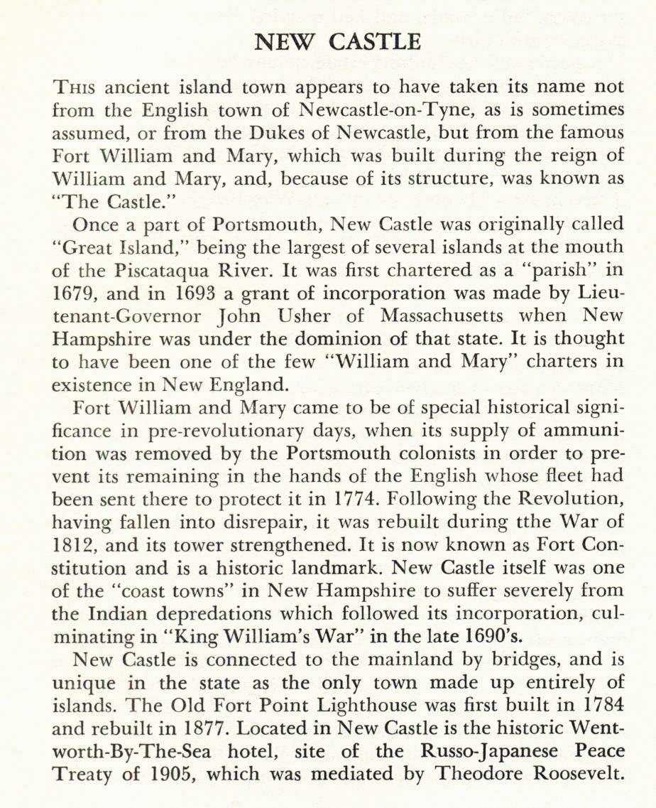 New Castle New hampshire Town Name Origin